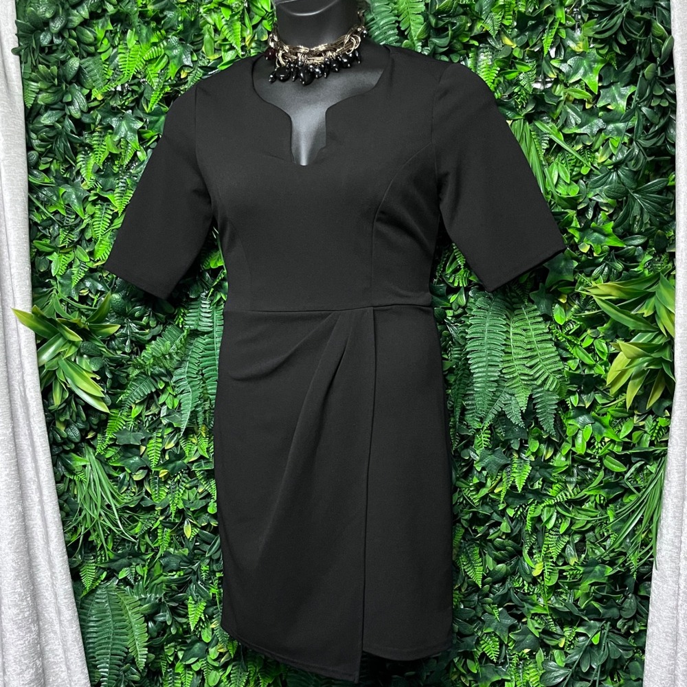 Lulus‎ Dress Large Black Notched Neckline Tulip Skirt Sheath Short Sleeve 3976